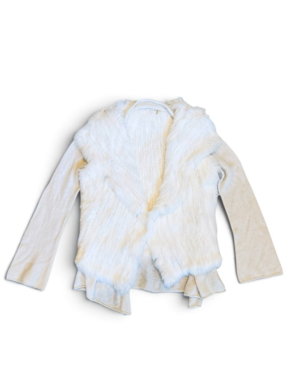 Minnie Rose Women’s Sz M Cashmere Rabbit Fur Cardigan Jacket White Knit